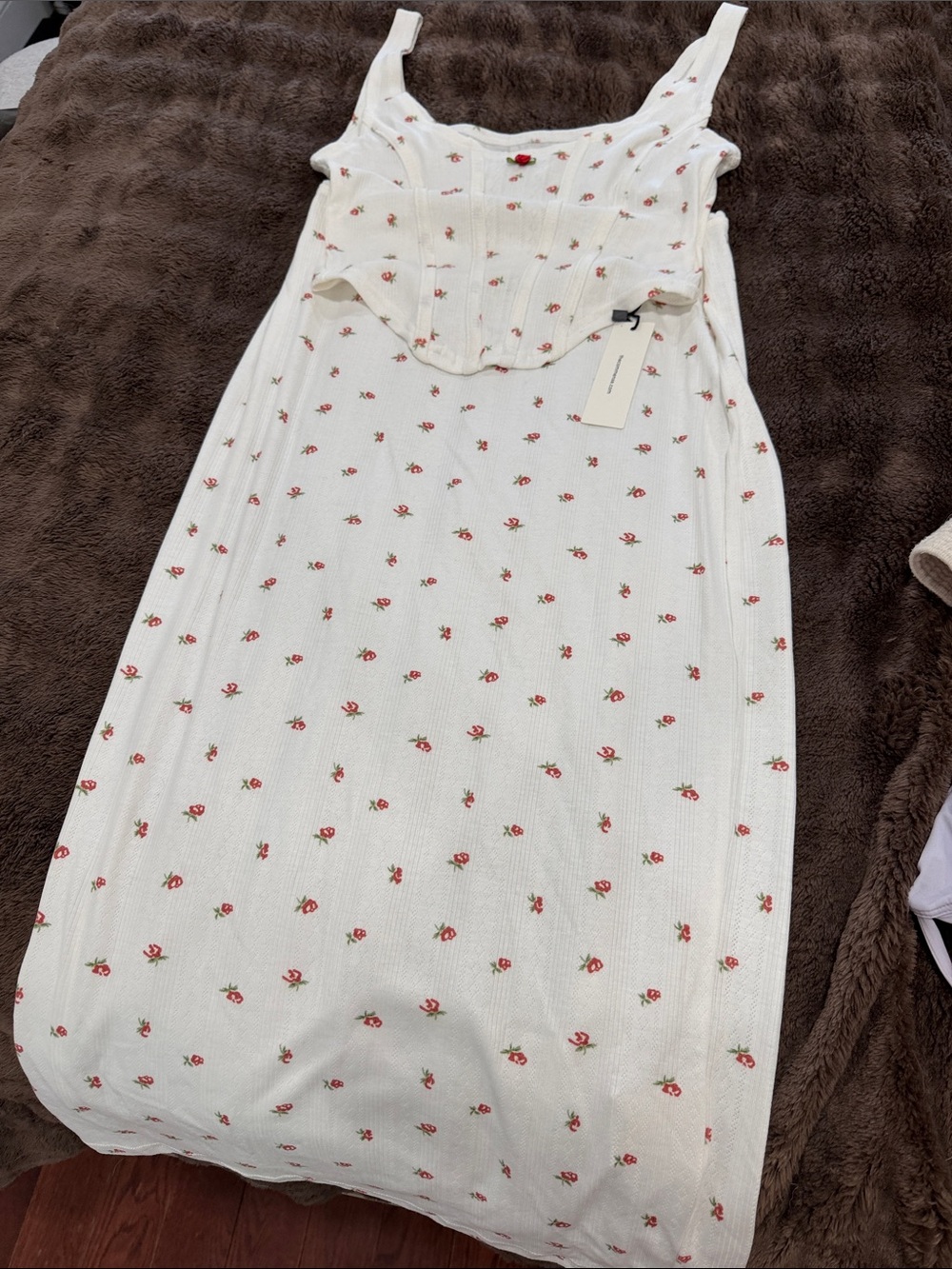 Commense Cream Dress with Red Floral Print